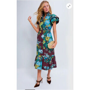 Tuckernuck Verdant Floral Slice Maxi Dress Oxblood Multicolor NWT Cottagecore XS